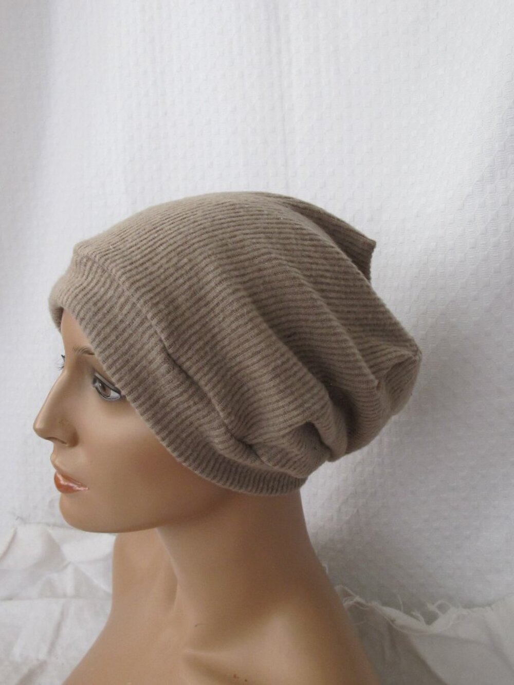 Handmade Tan Sweater Knit Slouch Beanie